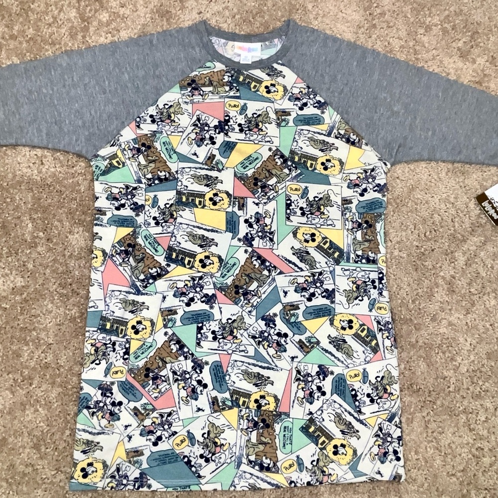 Disney LuLaRoe Sloan Top 12 Mickey Mouse Gray Raglan 3/4  Sleeve Shirt NWT